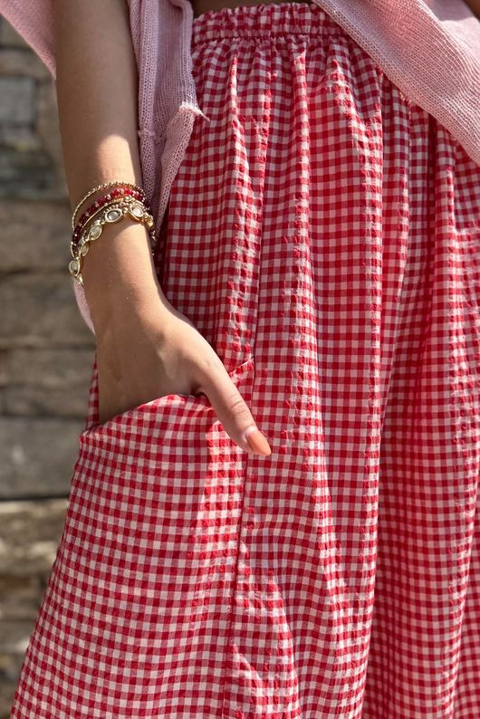 Arbi Gingham 7/8 Barrel Pant Red?